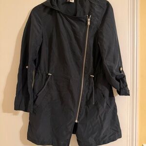 H&M DIVIDED Long Asymmetrical Zipper Black Jacket with Hood women 4